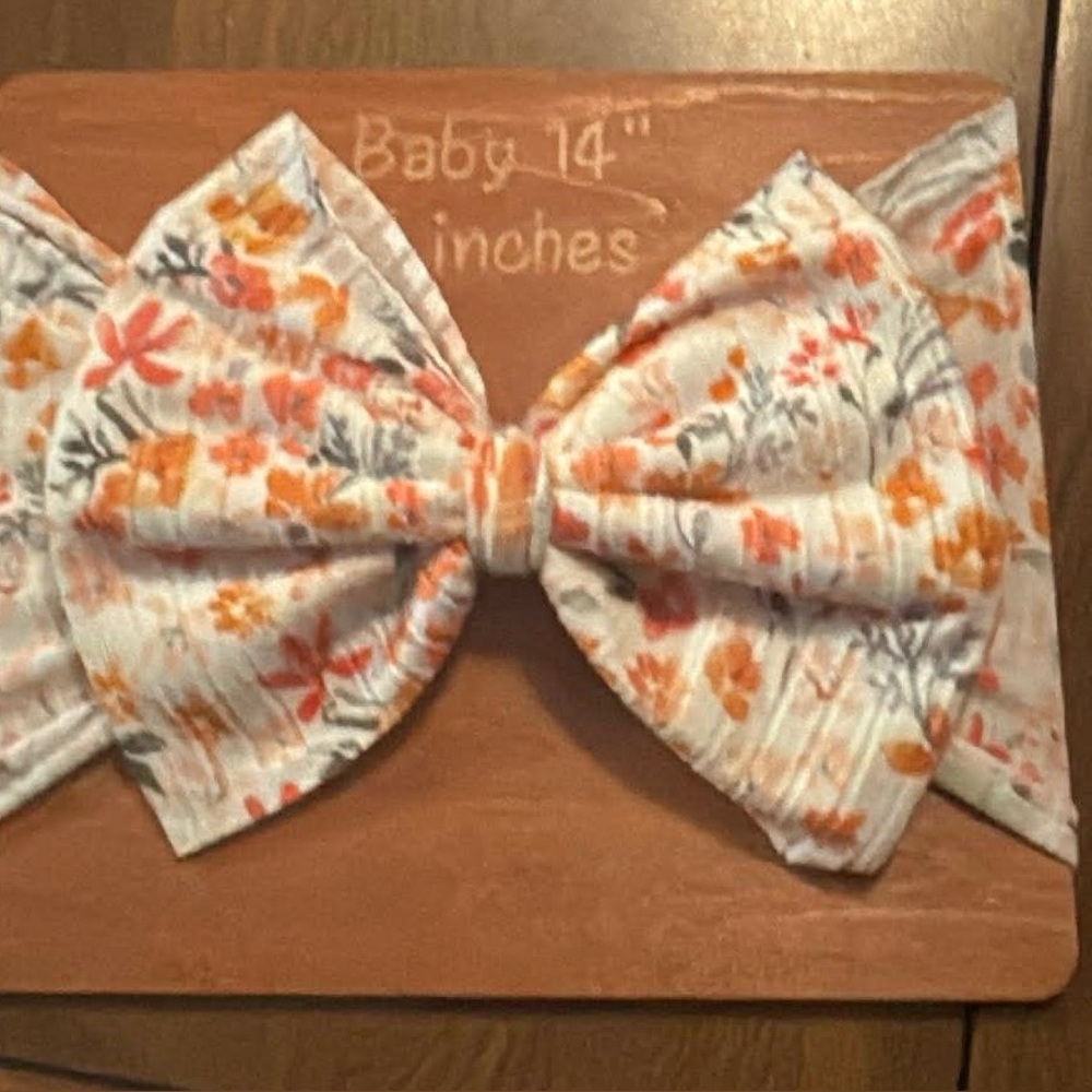 Floral Bow Headband - White with Orange & Pink Flowers